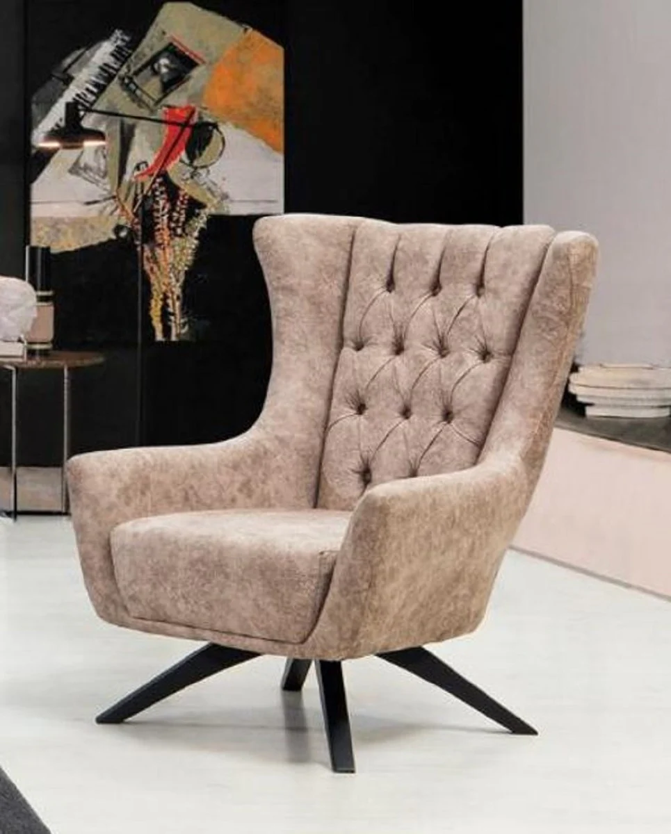 Luxury Chesterfield armchair beige / black 75 x 90 x H. 95 cm - Modern living room armchair - Chesterfield living room furniture