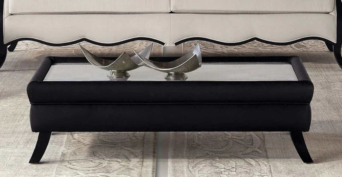 Luxury Art Deco coffee table with black glass top - Made in Italy