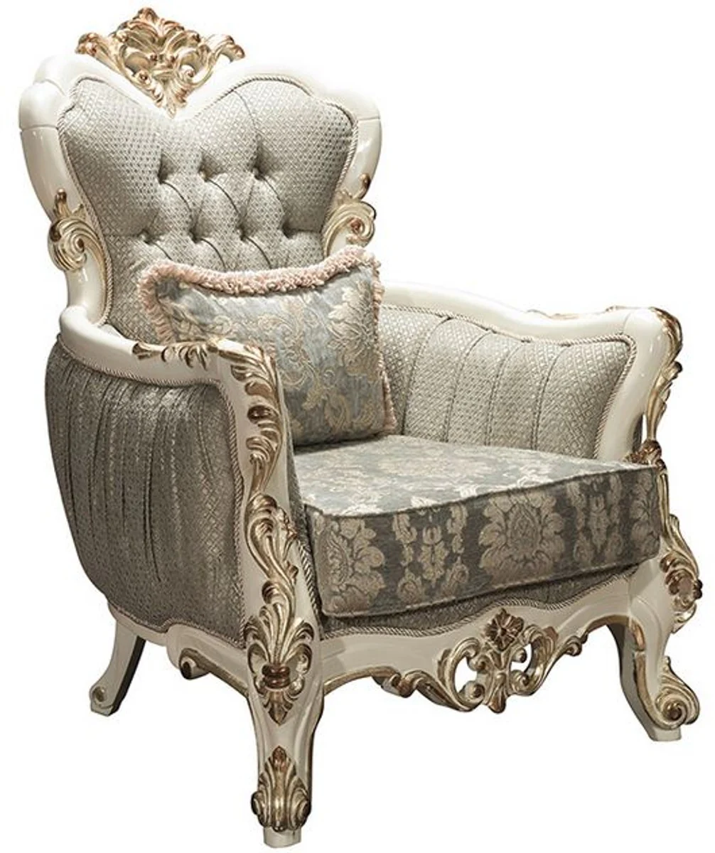 Luxury Baroque Living Room Set Gray / White / Gold - 2 Sofas & 2 Armchairs & 1 Coffee Table - Baroque Style Furniture - Noble & Magnificent