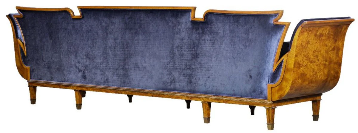 Luxury Art Nouveau 4 Seater Velvet Sofa Blue / Light Brown - Elegant Handmade Living Room Sofa - Baroque & Art Nouveau Living Room Furniture