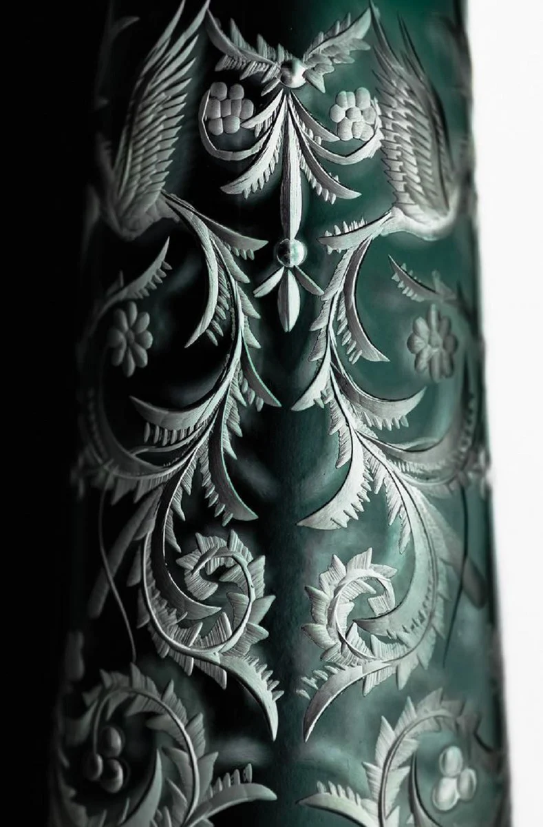 Luxury champagne glasses set of 6 green / silver Ø 6.5 x H. 26.5 cm - handmade and hand-engraved champagne glasses - hotel & restaurant accessories - luxury quality