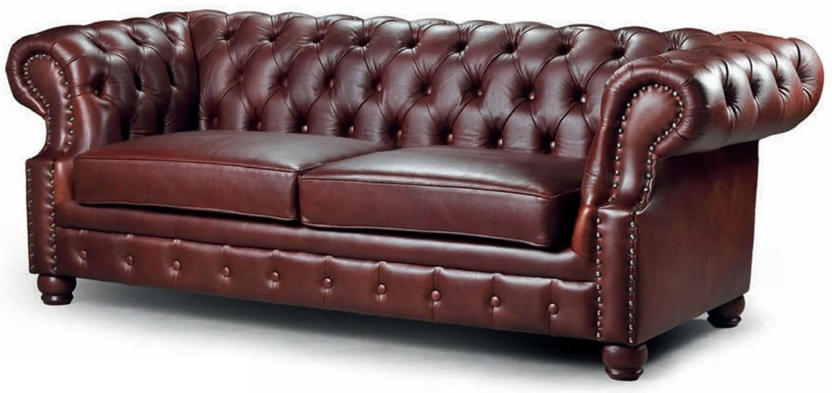 Luxury Chesterfield genuine leather 2 seater sofa dark brown 167 cm
