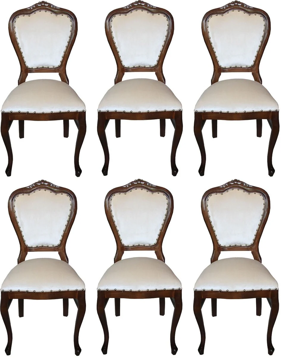 Luxury Baroque dining room set cream / brown 45 x 46 x H. 99 cm - 6 handmade dining chairs - Baroque dining room furniture