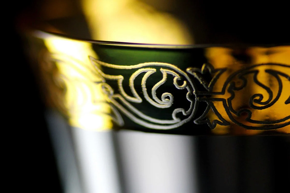 Luxury Baroque wine glass set of 6 gold Ø 8 x H. 20 cm - handmade and hand-engraved wine glasses - hotel & restaurant accessories - luxury quality