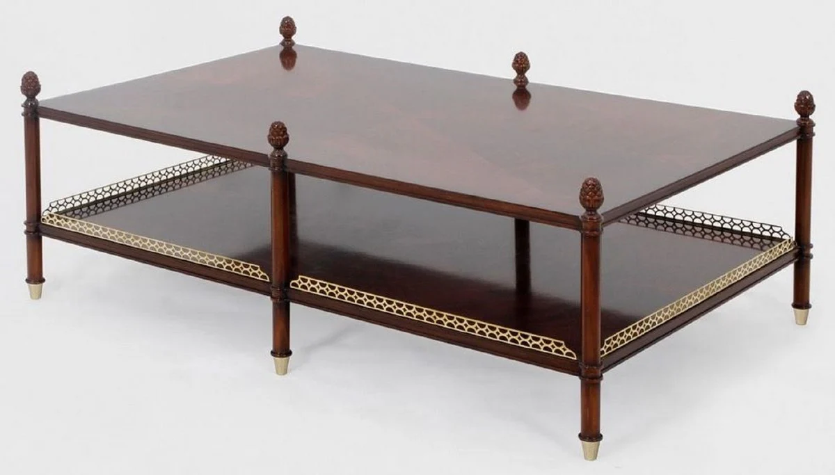 Luxury Art Nouveau coffee table brown / gold / brass 129 x 81 x H. 48 cm - Noble mahogany living room table - Living room furniture - Luxury quality