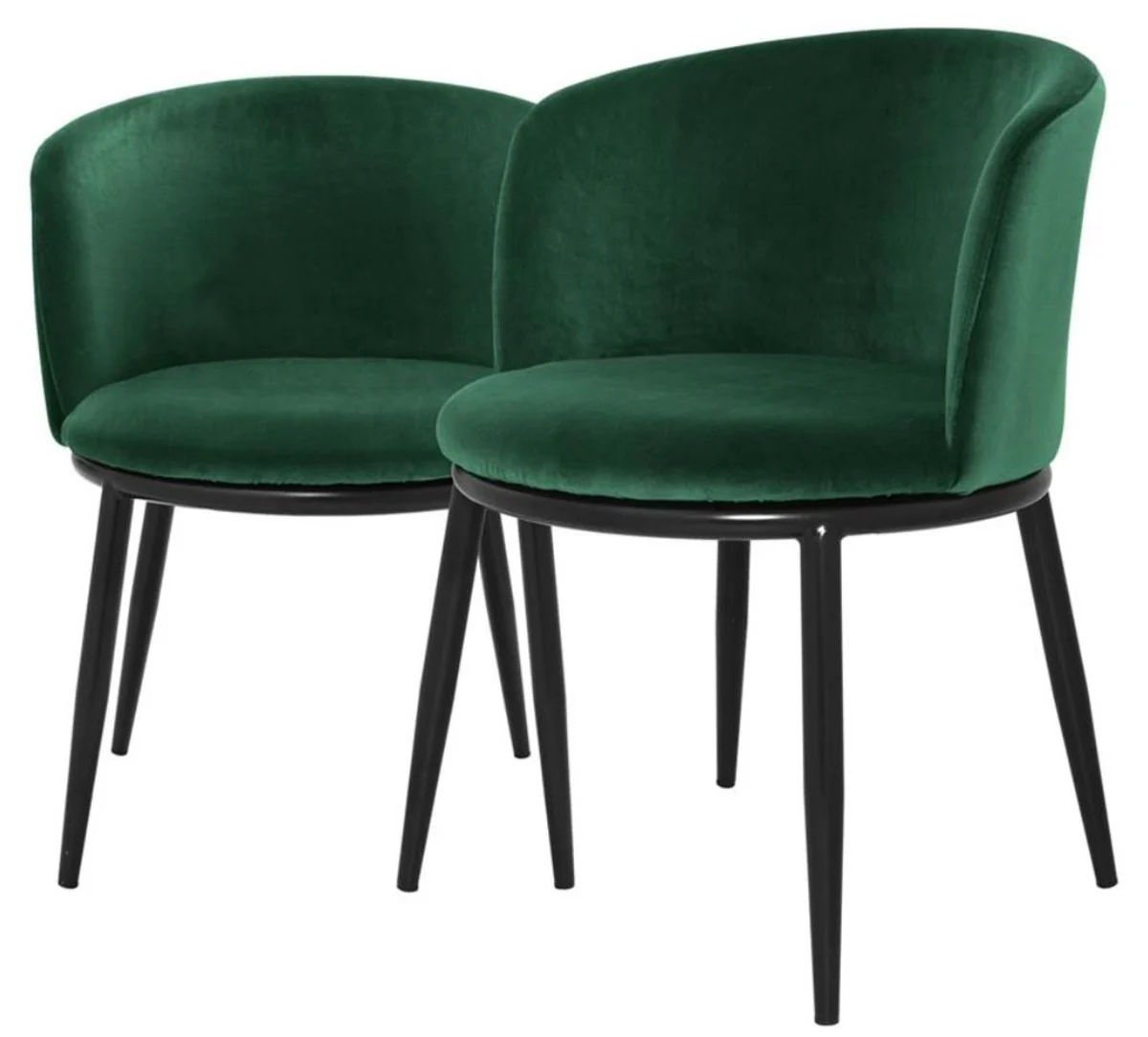 Luxury dining room chair set green / black 57 x 57 x H. 74 cm - Dining room furniture