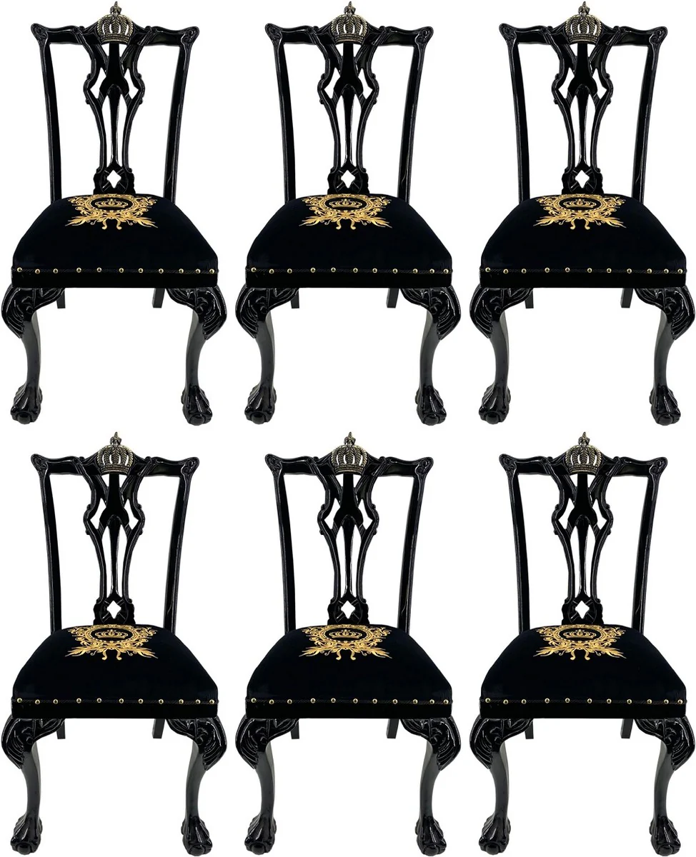 Pompöös by Luxury Baroque Dining Room Chairs Black / Gold - Pompöös Baroque Chairs designed by Harald Glööckler - 6 Dining Room Chairs - Baroque Dining Room Furniture