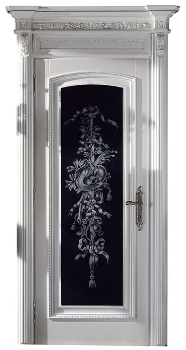 Luxury Baroque apartment door white / black / silver 126 cm - Made in Italy