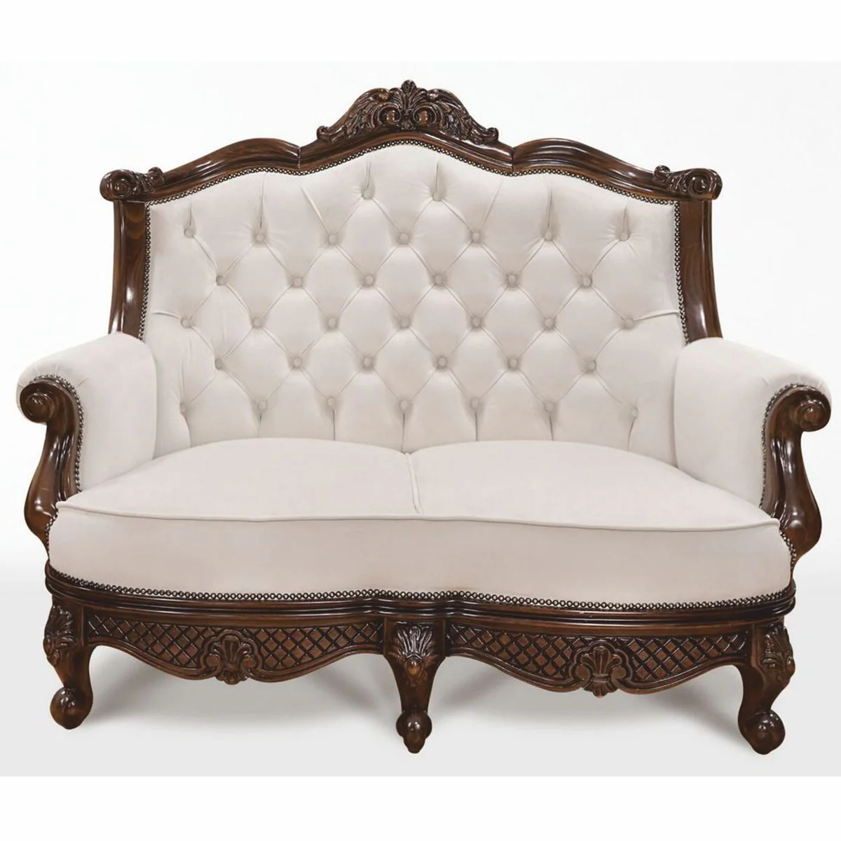 Luxury Baroque Leather Sofa White / Dark Brown 150 cm - Baroque Furniture