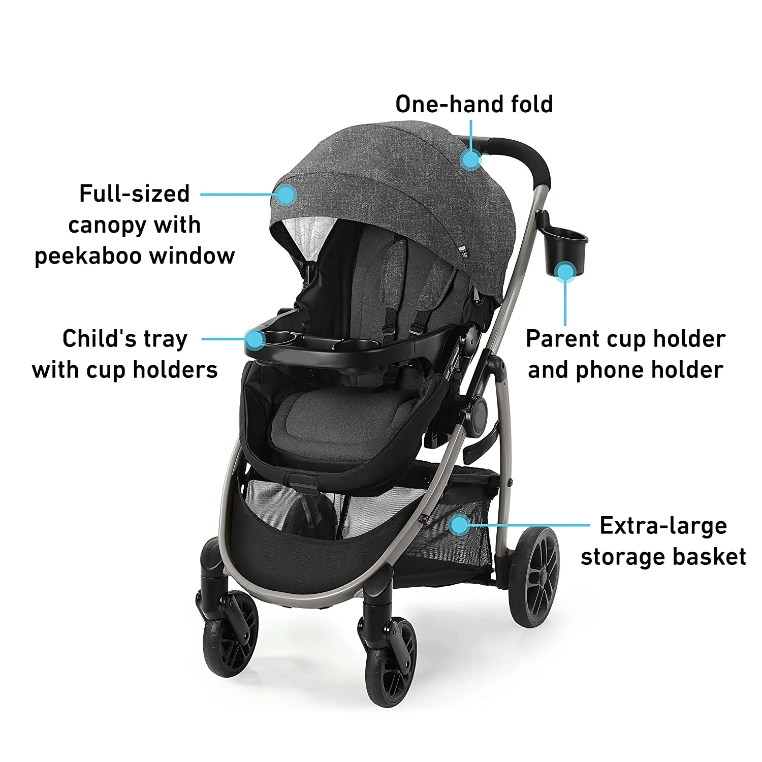 Modes Pramette Kinderwagen, Kinderwagen mit echtem Kinderwagenmodus, umkehrbarem Sitz, einhändig klappbar, zusätzlicher Stauraum, Kindertablett, Pierce