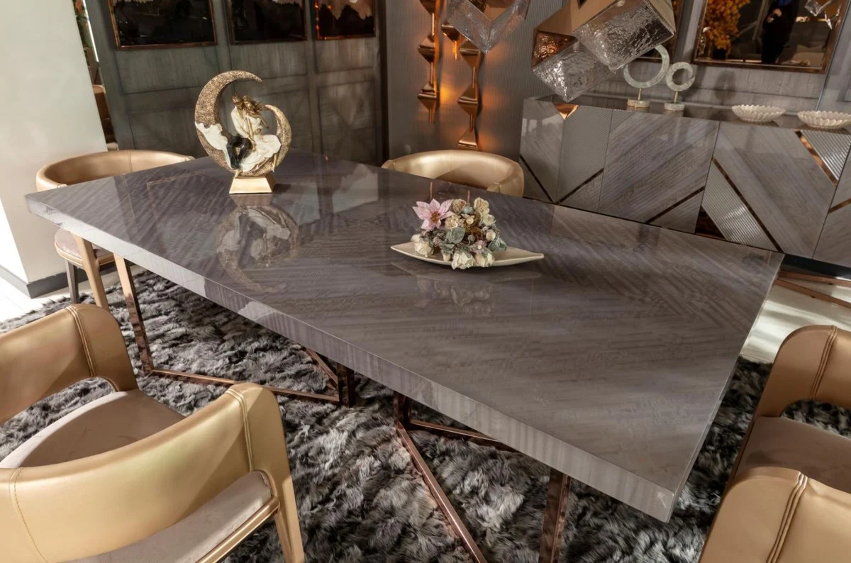 Luxury dining table gray / copper 210 x 100 x H. 75 cm - Rectangular kitchen table with solid wood table top and metal legs - Dining room furniture - Kitchen furniture - Luxury furniture