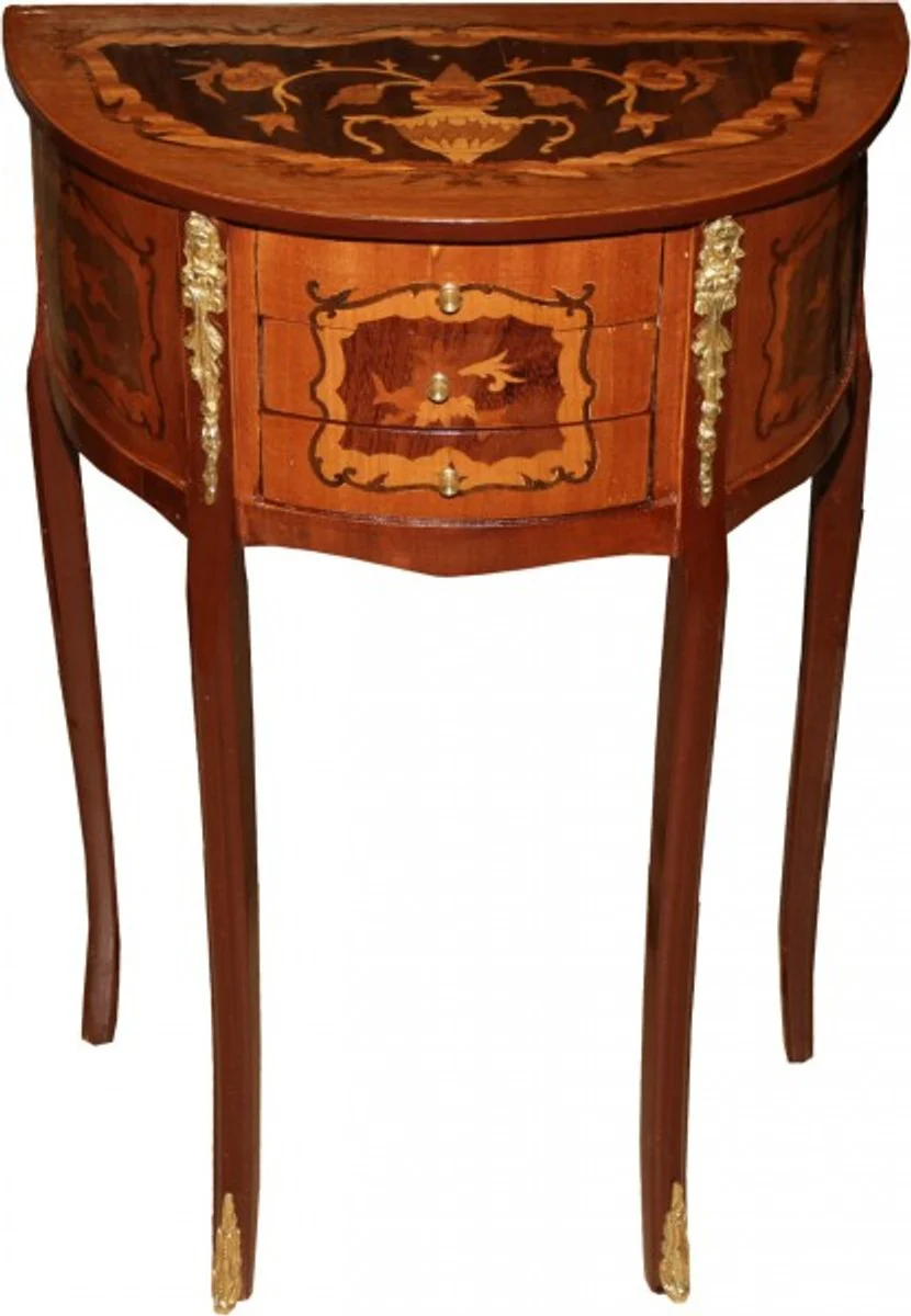 Baroque chest of drawers with 3 drawers brown inlay H 70 cm, W 45 cm - antique style - bedside table console