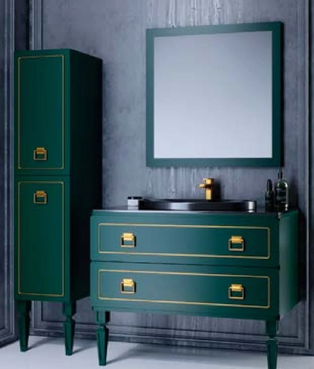 Luxury Baroque bathroom set green / black / gold - 1 Baroque washbasin with oval ceramic washbasin & 1 Baroque LED wall mirror & 1 Baroque shelf cabinet - Baroque bathroom furniture