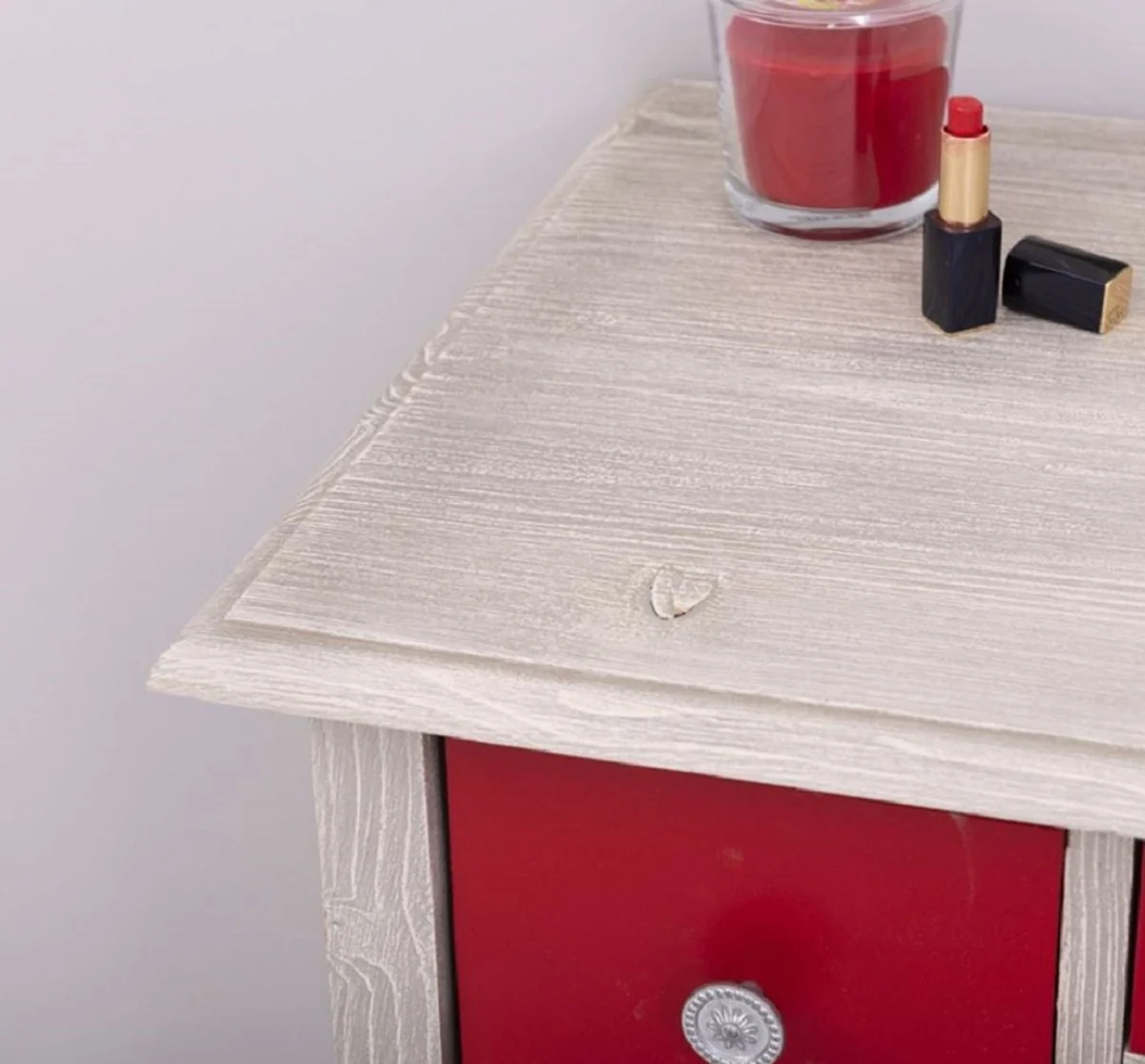 Country house style chest of drawers with mirror light gray / red - solid wood cabinet with wall mirror - country house style wardrobe furniture