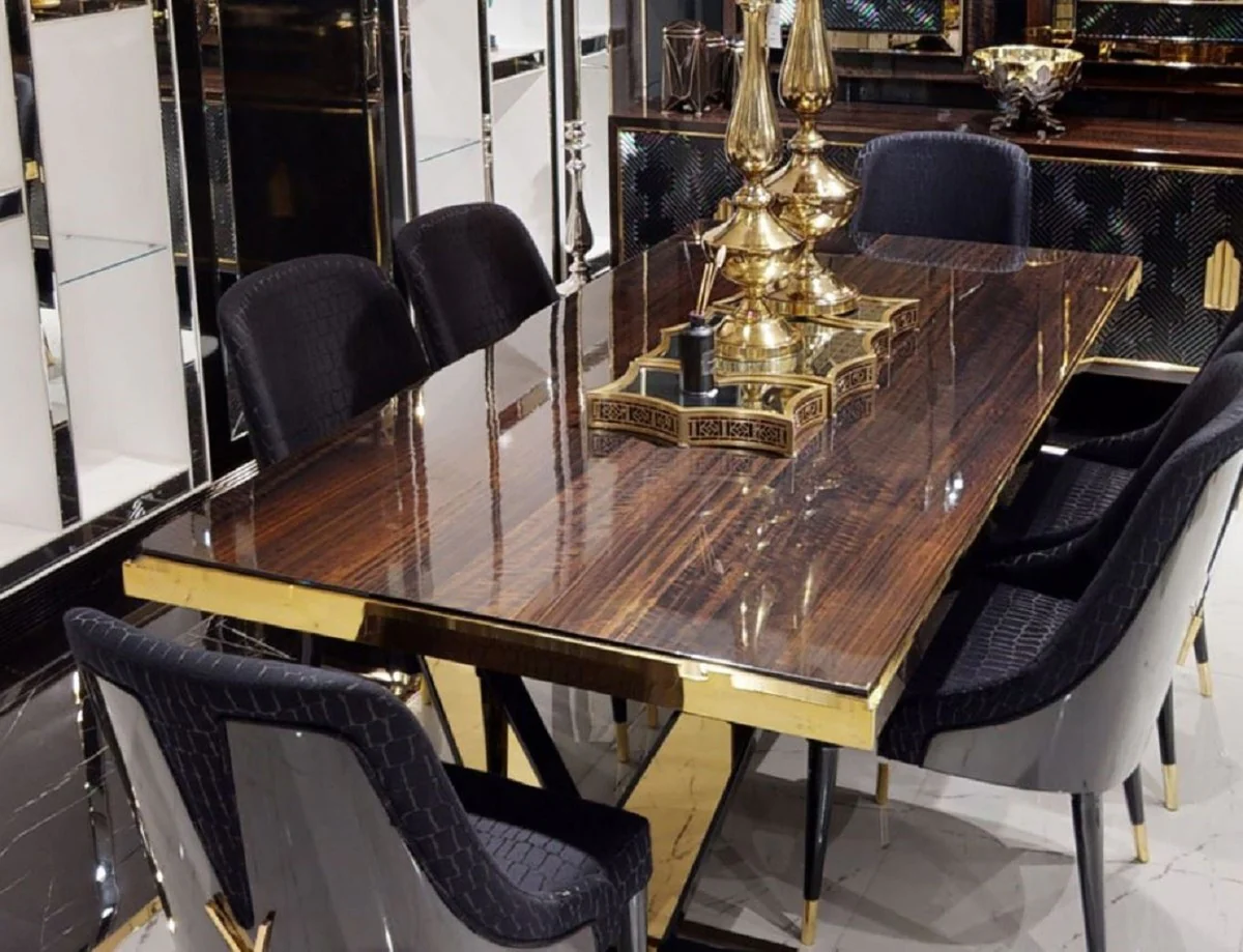 Luxury dining table dark brown / gold 220 x 110 x H. 81 cm - Rectangular solid wood kitchen table - Dining room furniture - Luxury furniture - Luxury furnishings