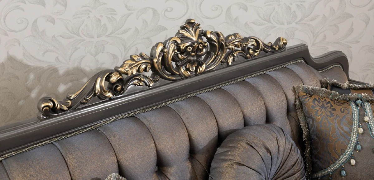 Luxury Baroque Sofa Blue / Gray / Gold 235 x 93 x H. 115 cm - Magnificent handmade living room sofa with decorative pillows - Baroque living room furniture