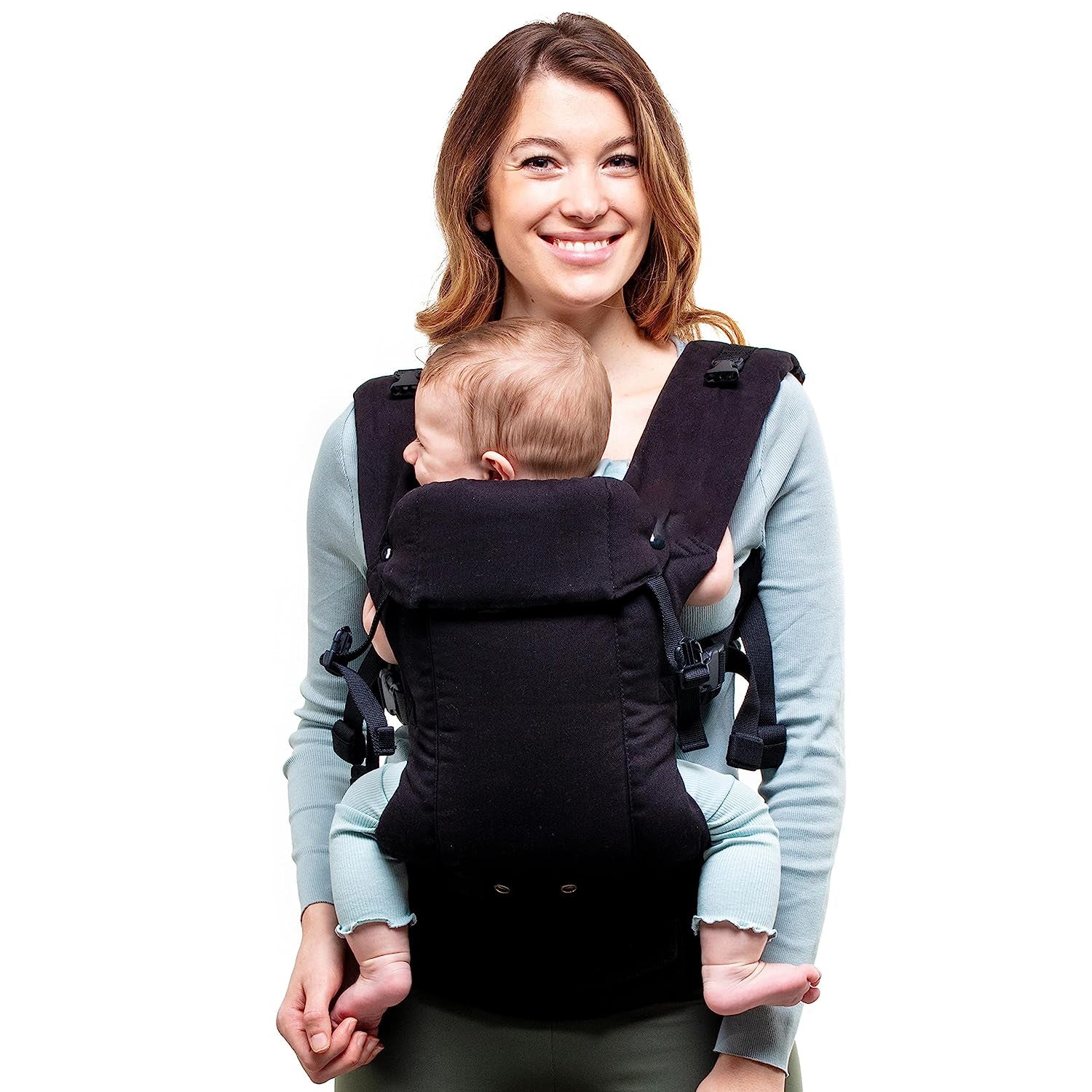 Babytrage für Neugeborene bis Kleinkinder – alle Positionen Babytrage, Babytrage-Rucksack und Baby-Vordertrage mit verstellbarem Sitz, ergonomische Babytrage, 3,3–15,6 kg (Marineblau)