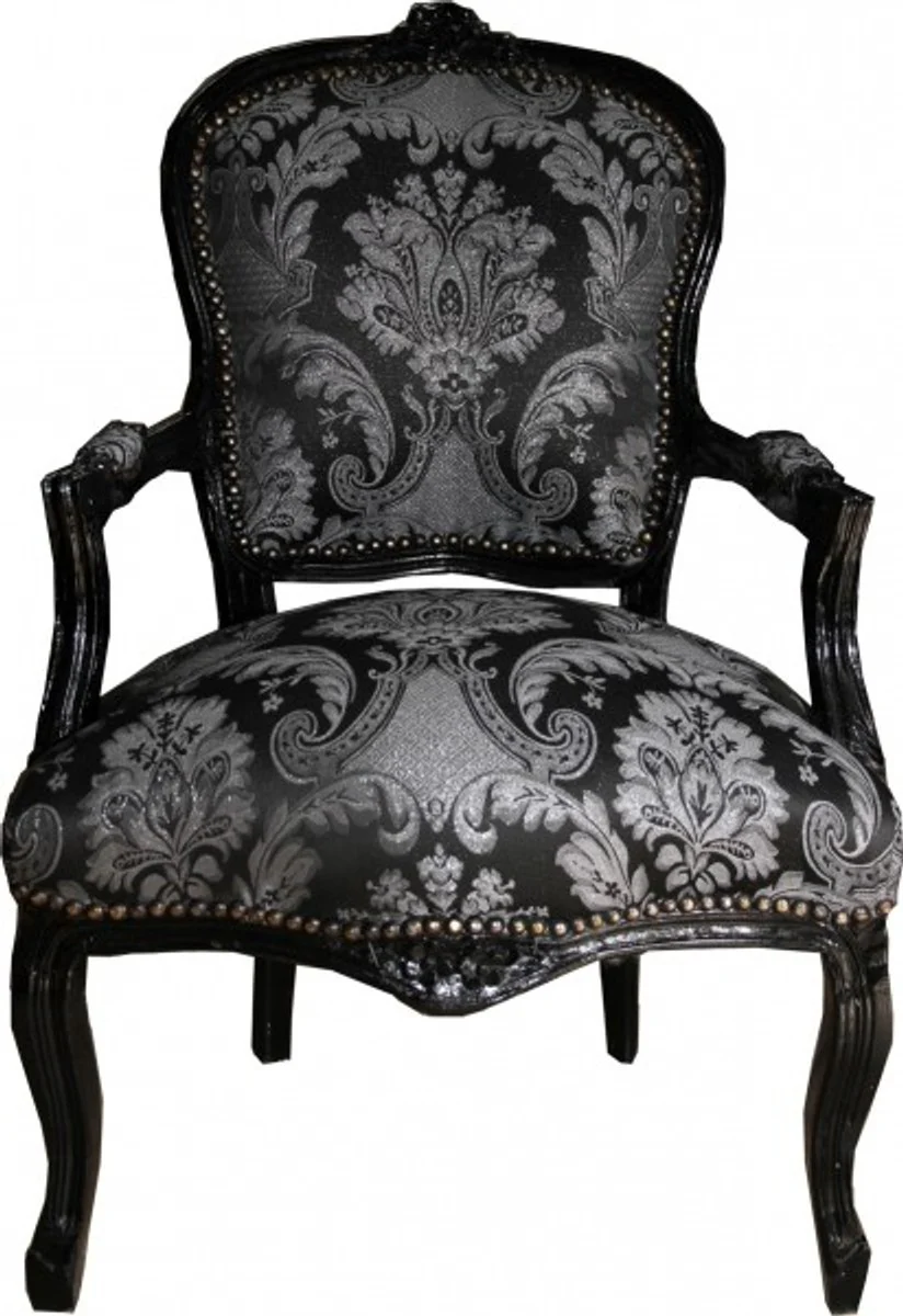 Baroque Salon Chair Black Pattern / Black - Antique Style Furniture