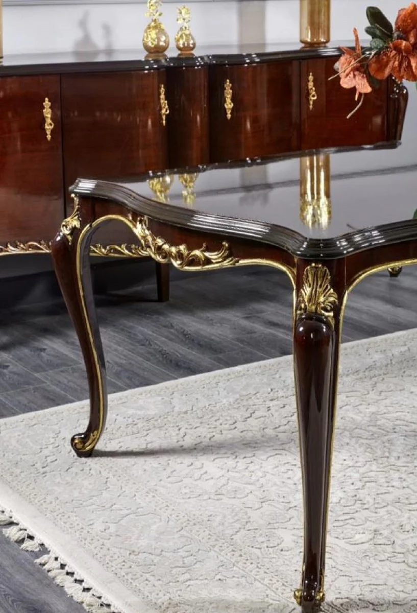 Luxury Baroque Dining Room Set Dark Brown / Silver / Gold - Baroque Dining Room Furniture