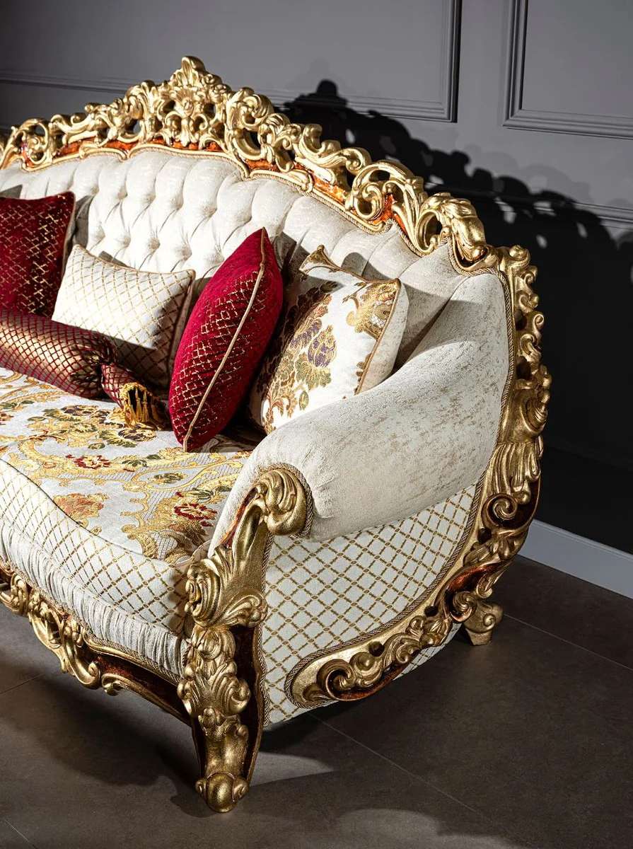 Luxury Baroque Sofa White / Gold / Brown / Gold - Magnificent living room sofa with decorative pillows - Baroque furniture