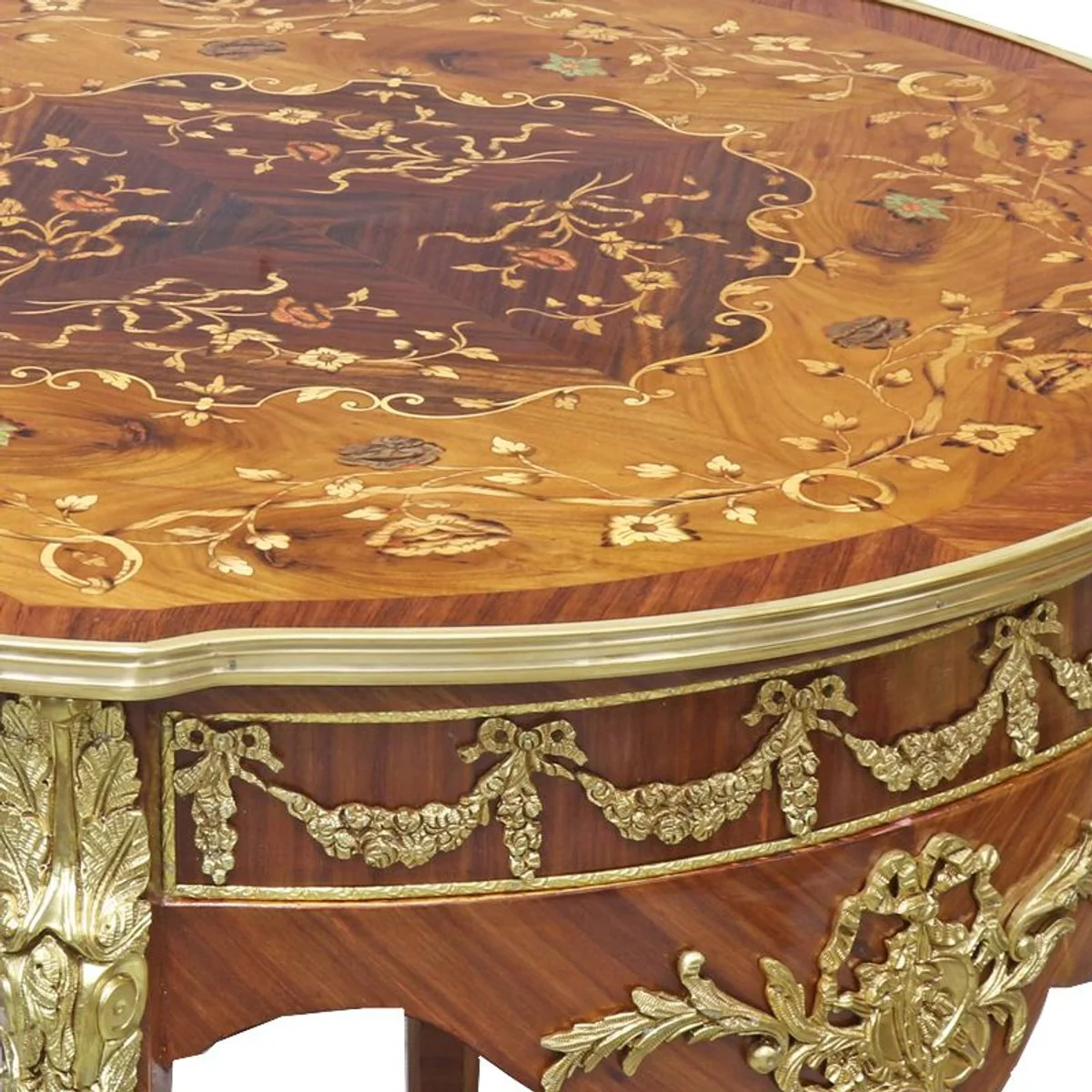 Baroque side table mahogany inlaid / gold H78 x 76 cm - Louis XVI antique style table - furniture