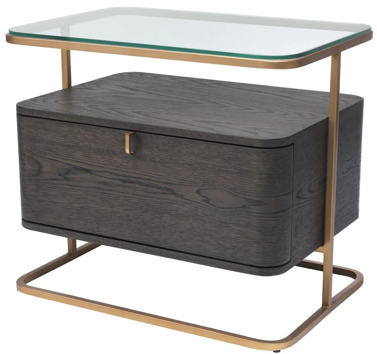 Luxury side table mocha / brass 65 x 46 x H. 57 cm - Elegant bedside table with glass top and drawer - Luxury furniture