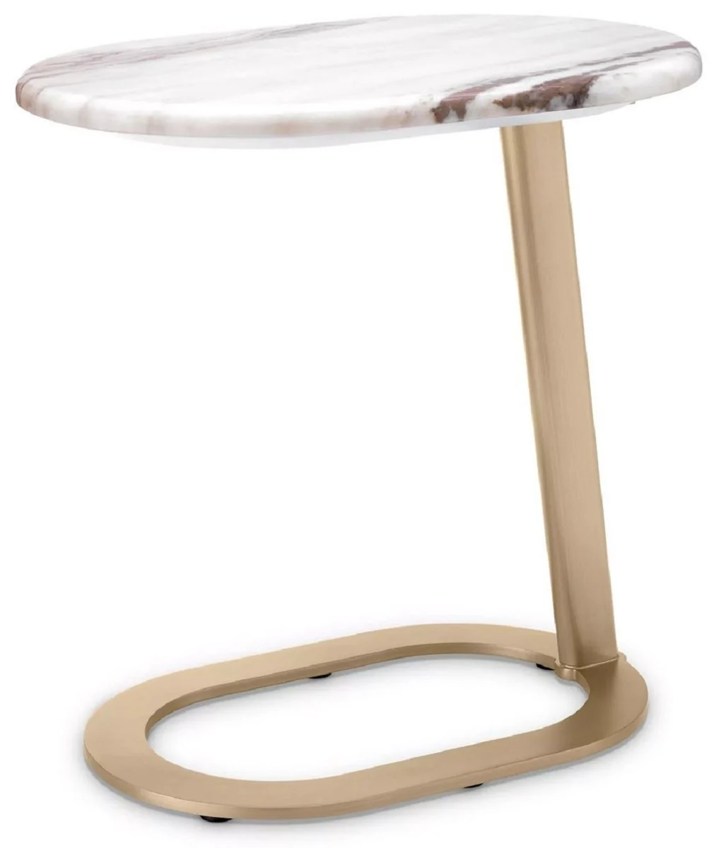 Luxury side table white-brown / brass 49 x 34 x H. 50 cm - stainless steel table with marble top - living room furniture - luxury furniture - living room furnishings - luxury quality
