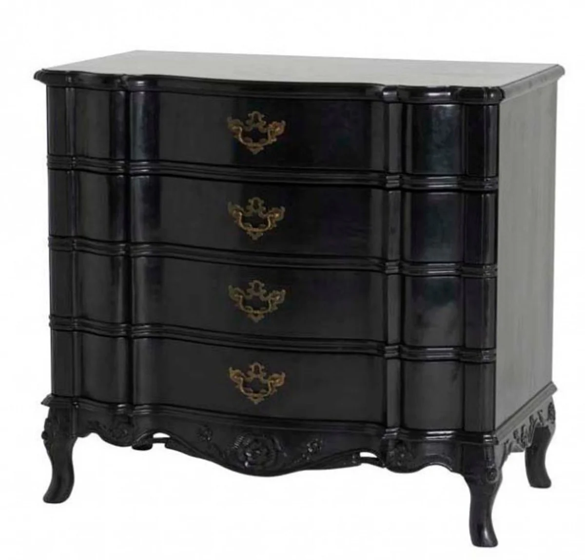 Luxury baroque chest of drawers in black with 4 drawers height 101 cm, width 110 cm, depth 61 cm - high quality
