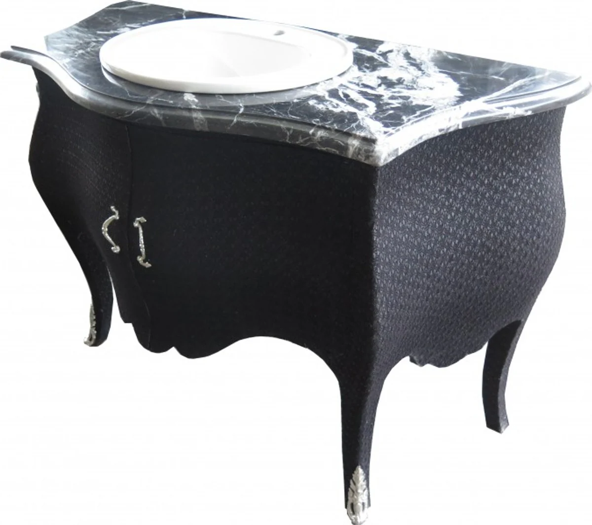 Luxury Baroque washbasin chest of drawers black fabric cover with marble top - Luxury Baroque bathroom furniture