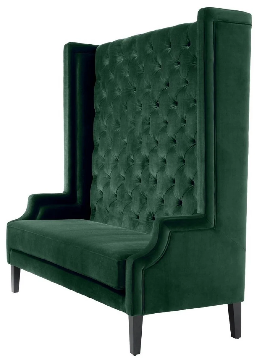 Luxury high-back sofa dark green / black 160 x 68 x H. 160 cm - Chesterfield velvet sofa - Chesterfield furniture