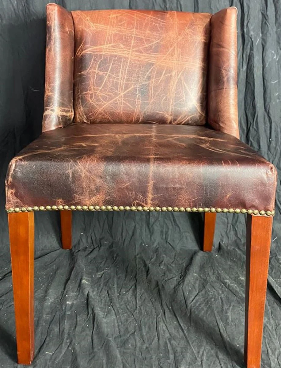 Luxus Leder Esszimmer Stuhl Set Vintage Dunkelbraun / Braun 56 x 52 x H. 81 cm - Echtleder Küchen Stühle 6er Set - Esszimmer Möbel - Leder Möbel - Luxus Möbel - Luxus Einrichtung