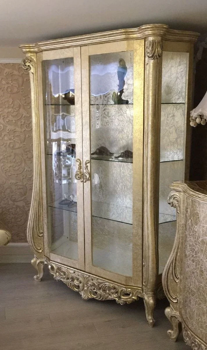 Luxury baroque display cabinet antique gold 135 x 53 x H. 203 cm - Magnificent solid wood display cabinet in baroque style - Baroque furniture
