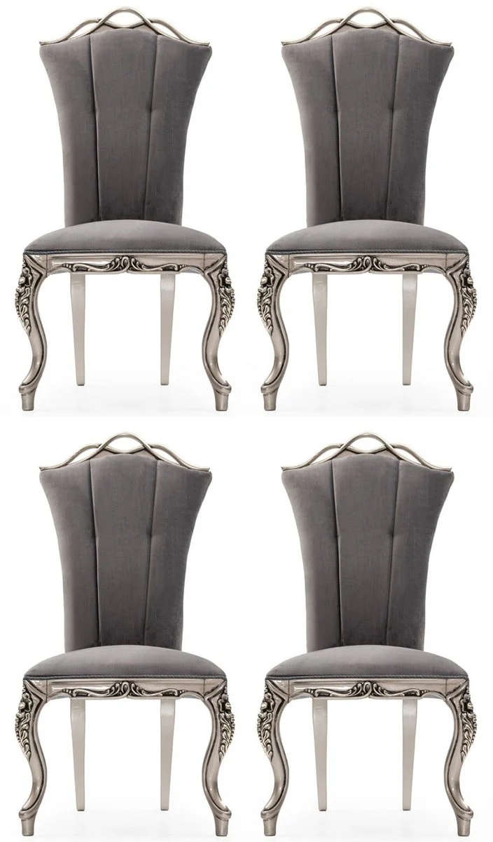 Luxury Baroque Dining Room Chair Set of 4 Gray / Silver - Magnificent Baroque Style Kitchen Chairs - Luxury Dining Room Furniture in Baroque Style - Baroque Dining Room Furniture - Baroque Style Furniture