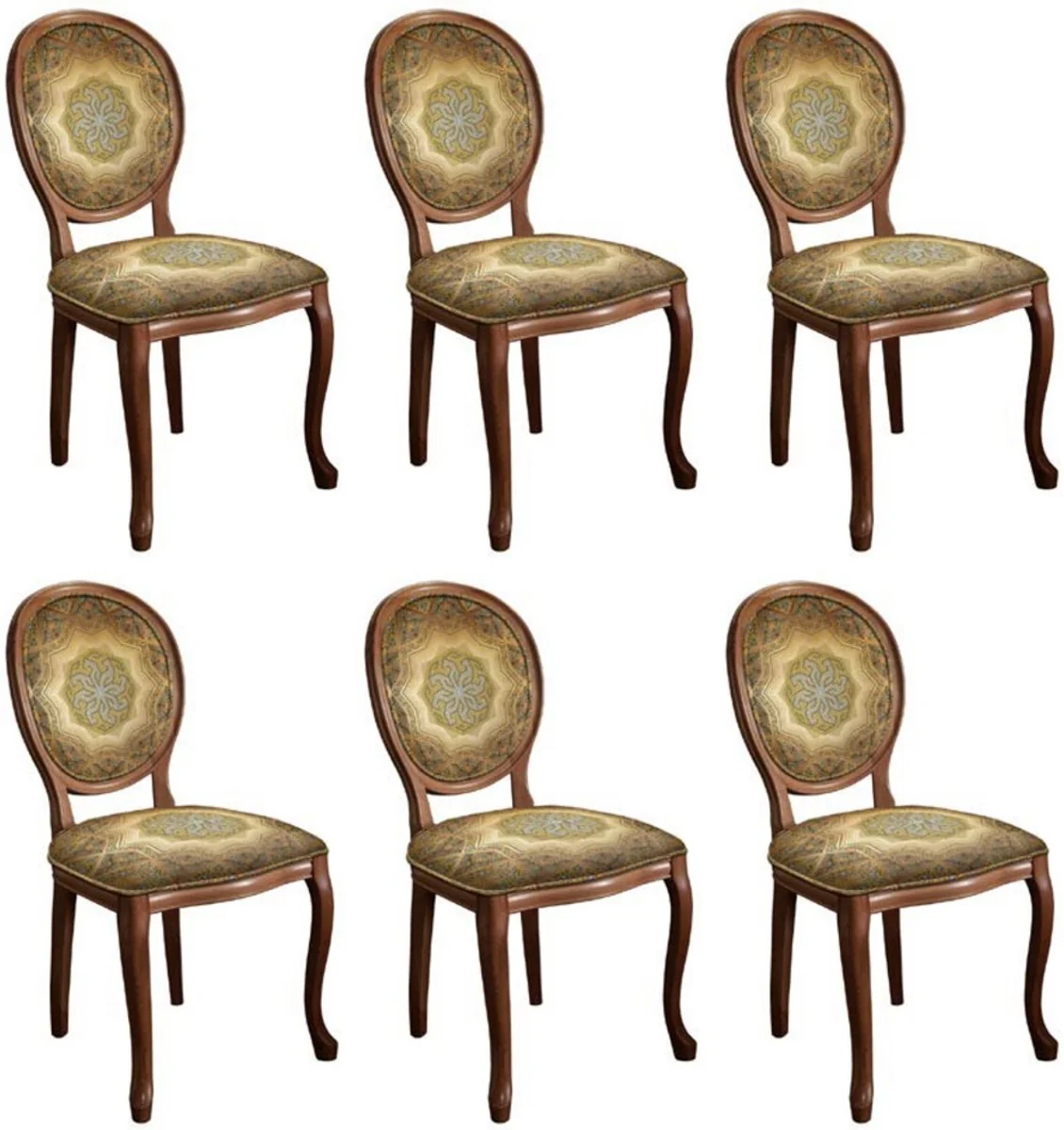 Baroque Dining Room Chair Set Multicolored / Brown - 6 Handmade Solid Wood Kitchen Chairs in Baroque Style - Baroque Dining Room Furniture