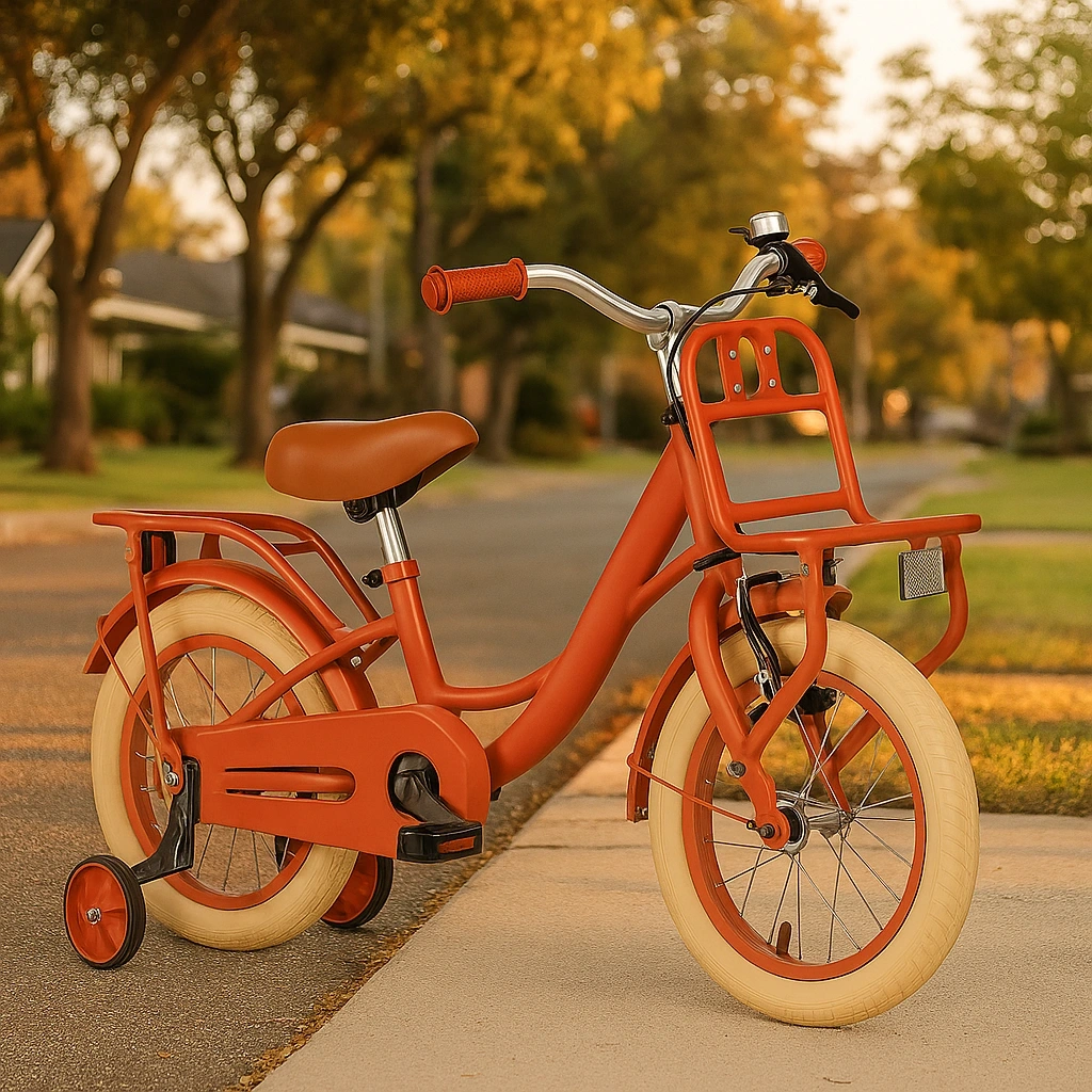 Orangefarbenes Kinderfahrrad mit 12-Zoll-Rädern und modernem Design - dXCICWiT95Hj