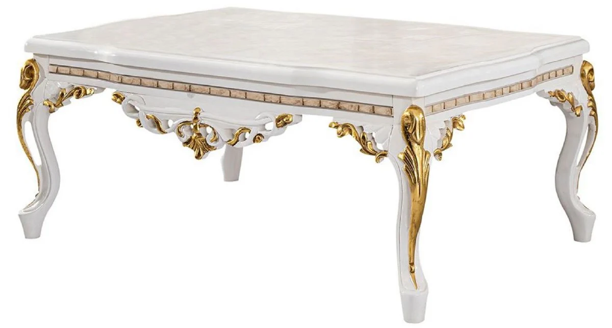 Luxury baroque coffee table white / brown / gold - magnificent living room table in baroque style - baroque style living room furniture - baroque furniture - baroque furnishings - luxury furniture in baroque style