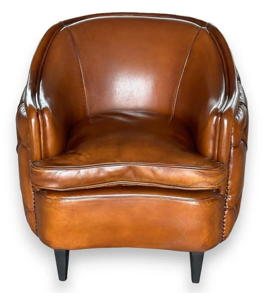 Luxury Chesterfield Leather Armchair Light Brown / Black - Real Leather Living Room Furniture