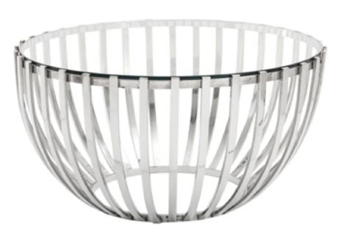 Luxury coffee table silver Ø 81 x H. 43 cm - round stainless steel living room table with glass top