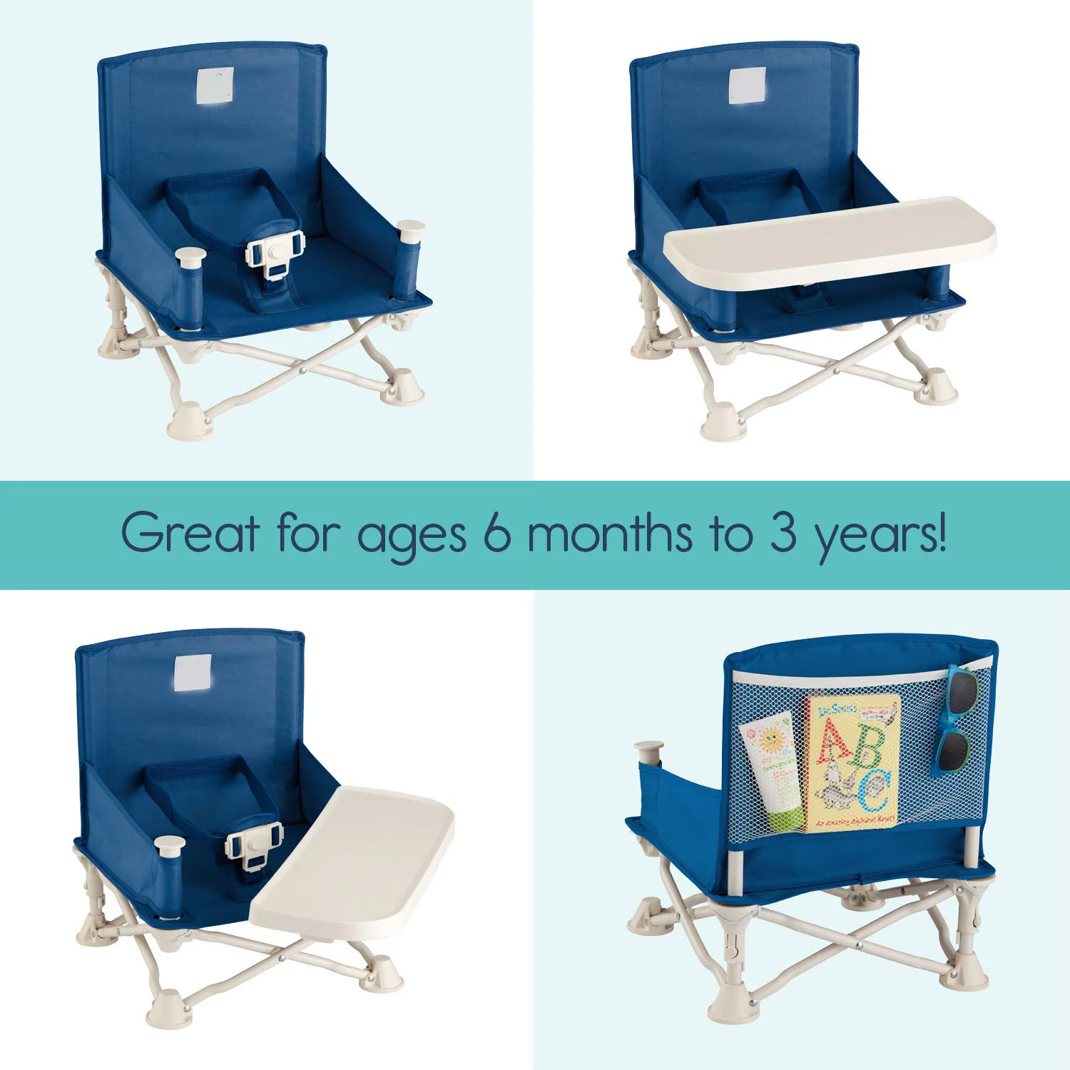 Reisesitzerhöhung mit Tablett für Baby | Zusammenklappbarer, tragbarer Babysitz für Esstisch, Camping, Strand, Omas | Kippfreie Designgurte für Küchenstühle – Sitzerhöhung