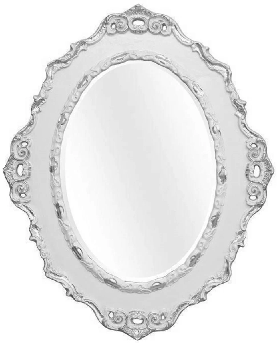 Luxury baroque wall mirror light gray / silver 84 x 4 x H. 104 cm - oval antique style mirror - noble & magnificent