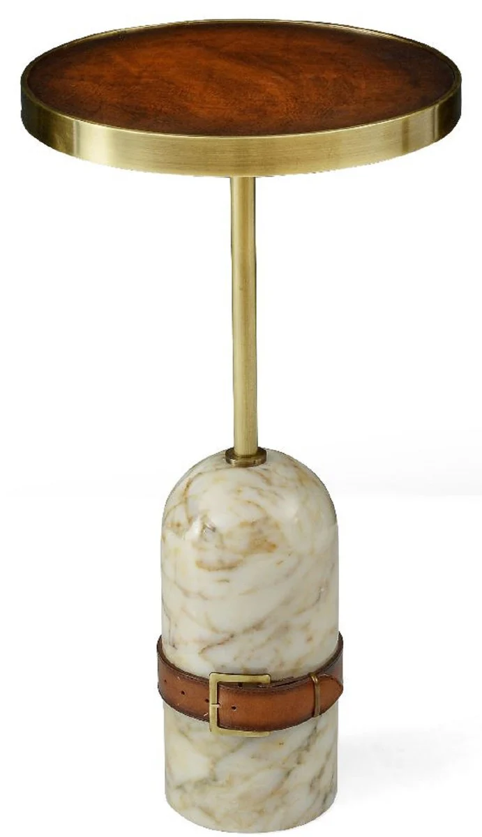 Luxury side table brown / brass / cream Ø 33.5 x H. 61 cm - Round table with marble base - Living room furniture - Luxury furniture