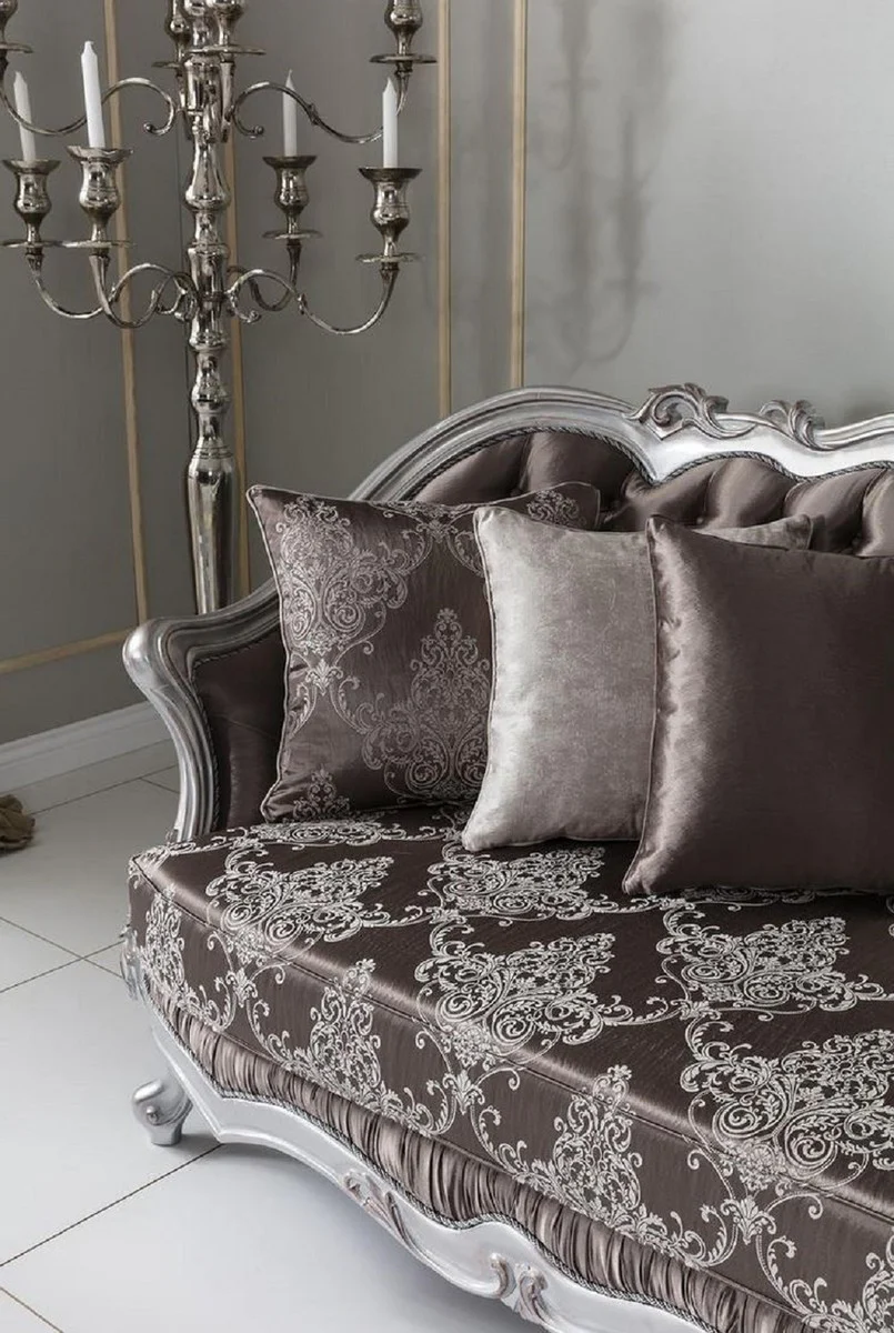 Luxury Baroque sofa bronze color / silver 262 x 90 x H. 113 cm - Magnificent living room sofa with decorative pillows - Baroque furniture