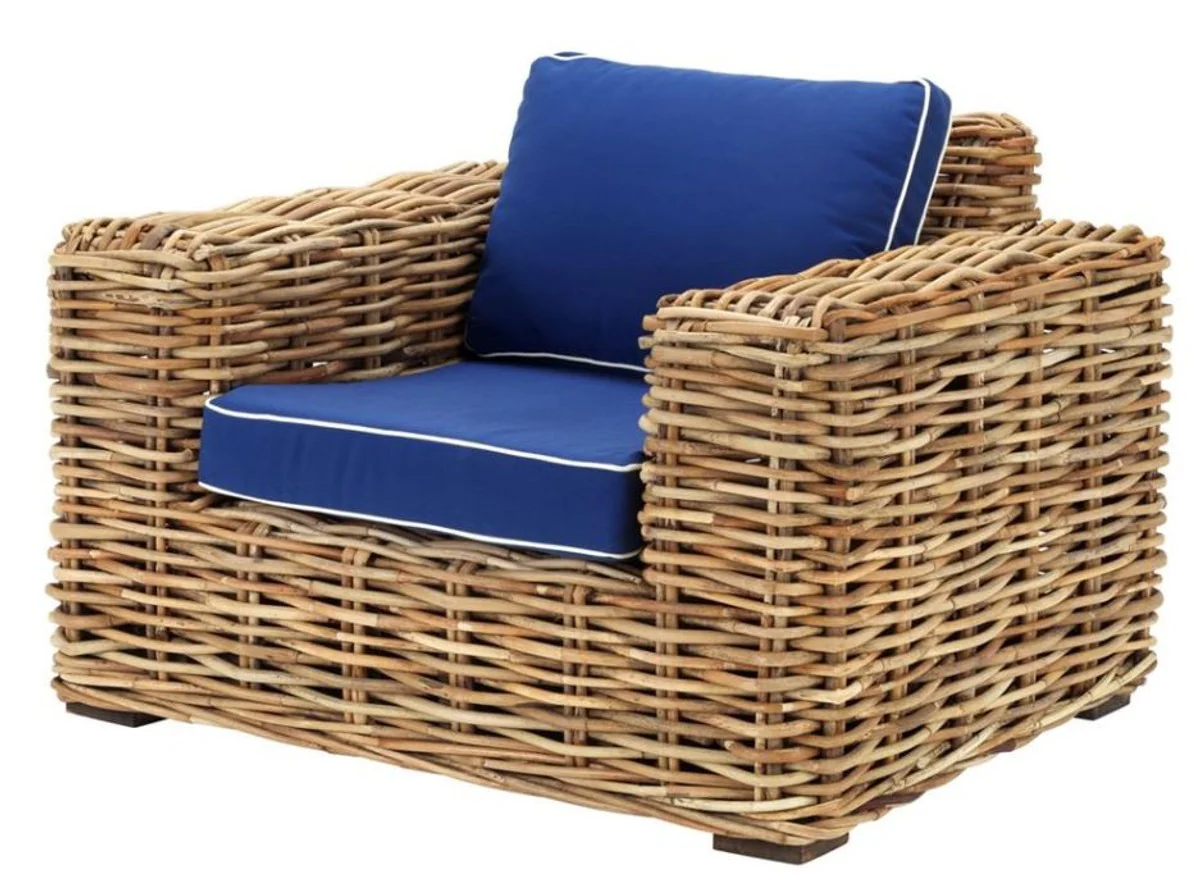 Designer Rattan Sessel 100 x 88 x H. 69 cm - Luxus Wohnzimmer Möbel