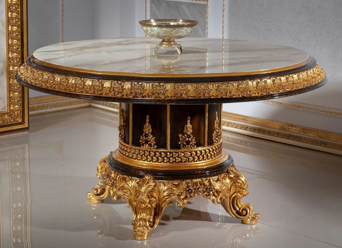 Luxury baroque conference table white / dark brown / gold - magnificent solid wood office table in baroque style - baroque office furniture - noble & magnificent