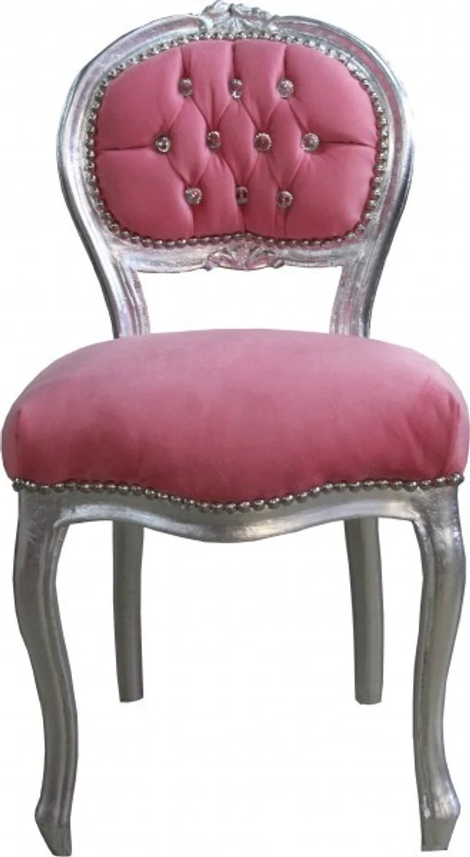 Baroque ladies chair pink / silver with bling bling glitter stones - dressing table chair
