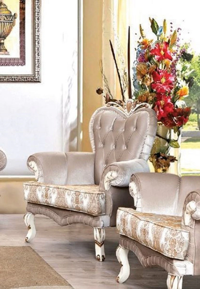 Luxury Baroque Living Room Set Pink / White / Gold - 2 Sofas with Pattern & 2 Armchairs with Pattern & 1 Coffee Table - Magnificent Baroque Living Room Furniture