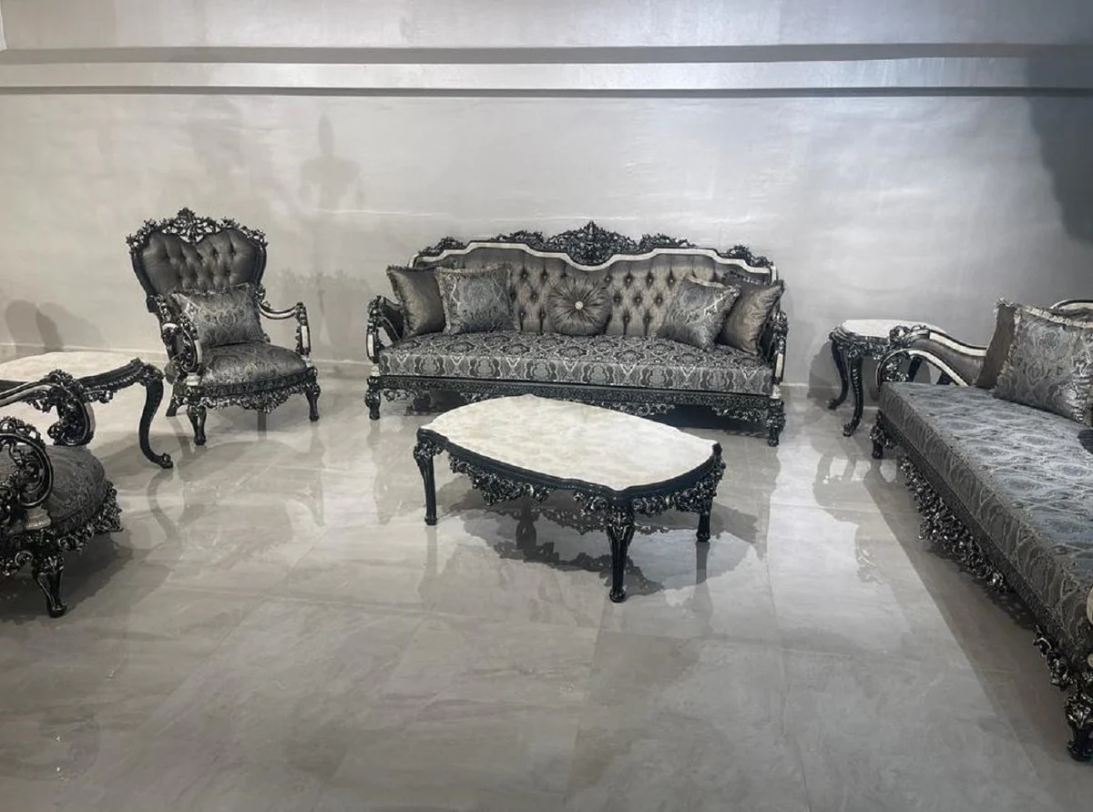 Luxury Baroque Sofa Silver / White / Black / Gold - Magnificent Living Room Sofa - Baroque Style Living Room Furniture - Luxury Furniture in Baroque Style - Noble & Magnificent