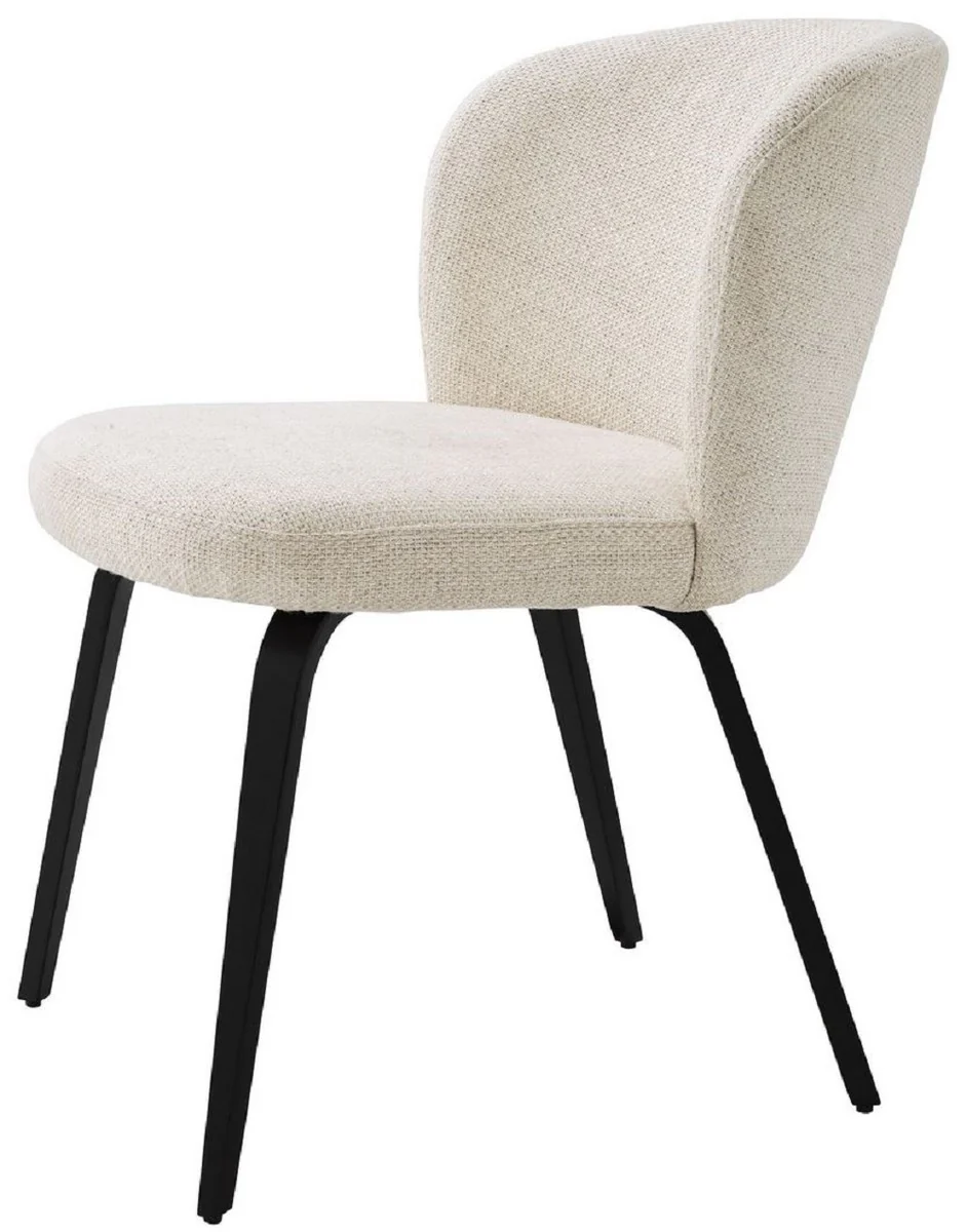 Luxury dining room chair natural color / black 57 x 69 x H. 81 cm - Padded kitchen chair in retro design - Luxury retro dining room furniture