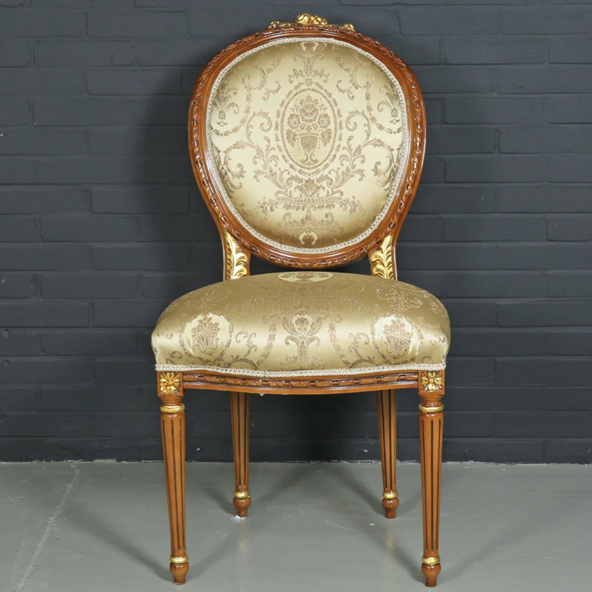 Baroque dining room chair Ludwig XV gold pattern / light brown 55 x 50 x H. 100 cm - antique style furniture