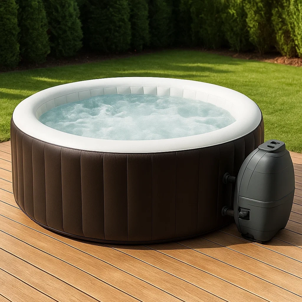 Aufblasbarer Whirlpool, 196 x 196 x 71 cm, rund, für 4 Personen, braun/weiß, lyBQjgB373fD